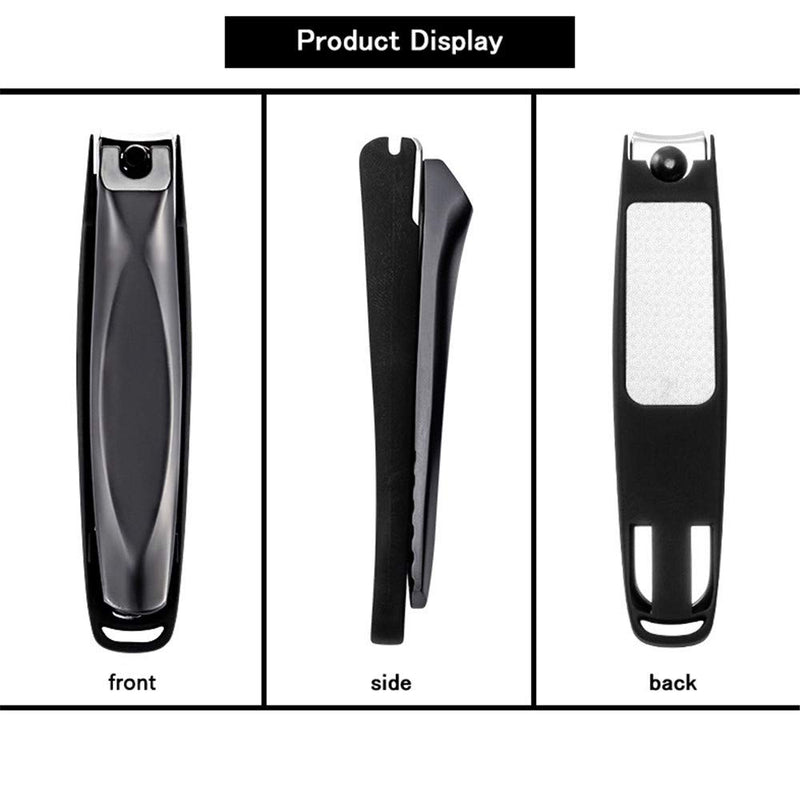 Fingernail Clipper, non-slip, circular arc blade, long thicker handle, 360 rotatable, stainless steel (black) black - BeesActive Australia