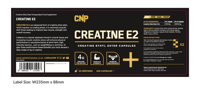 CNP Professional Creatine Range, 500g / 250g Creatine Monohydrate Powder, E2 Ethyl Ester 240 Capsules (E2 Capsules) E2 Capsules - BeesActive Australia