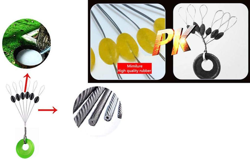 Mimilure Rubber Fishing Bobber Stopper,6 in 1 Float Sinker Stops,Black Orange & Colorful Oval Cylinder,L M S Float Stop Available Black & Cylinder S-150PCS - BeesActive Australia