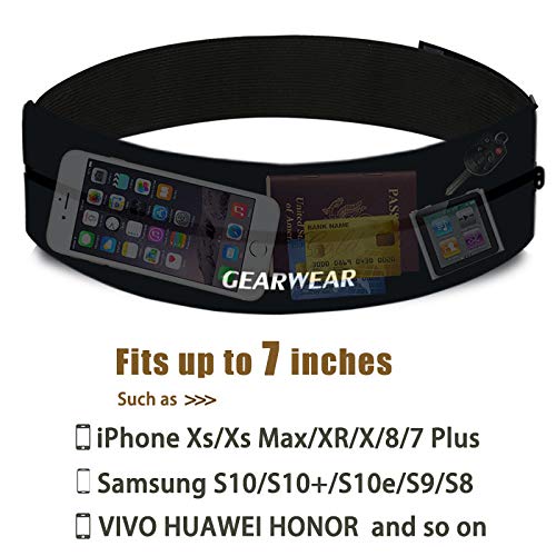 [AUSTRALIA] - GEARWEAR Waistband Running Belt for Phone Holder Runner Pocket Pouch for Wallking Fitness Jogging Workout Gym Sports Travel Exercise iPhone XR XS MAX 8 Plus Samsung S10 Black/27"-43" 