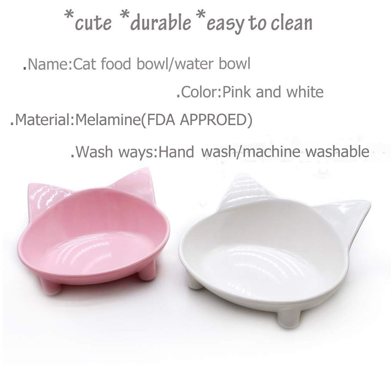 Lorde Cat Bowl, Shallow Cat Food Bowls,Wide Cat Dish,Non Slip Cat Feeding Bowls,Cat Food Bowl for Relief of Whisker Fatigue Pet Food & Water Bowls Set of 2 white/pink - BeesActive Australia