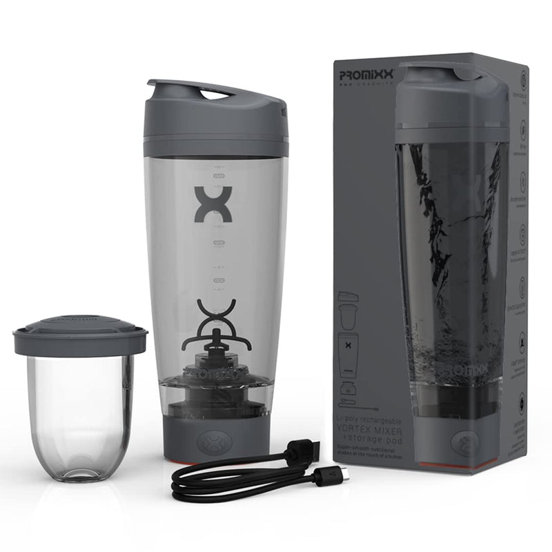 Promixx Pro Shaker Bottle | Rechargeable, Powerful for Smooth Protein Shakes | includes Supplement Storage - BPA Free | 20oz Cup (Graphite Gray) Graphite Gray - BeesActive Australia