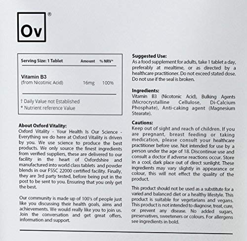 Vitamin B3 Tablets | 16mg Supplement for Energy & General Health | Oxford Vitality 120 Count (Pack of 1) - BeesActive Australia