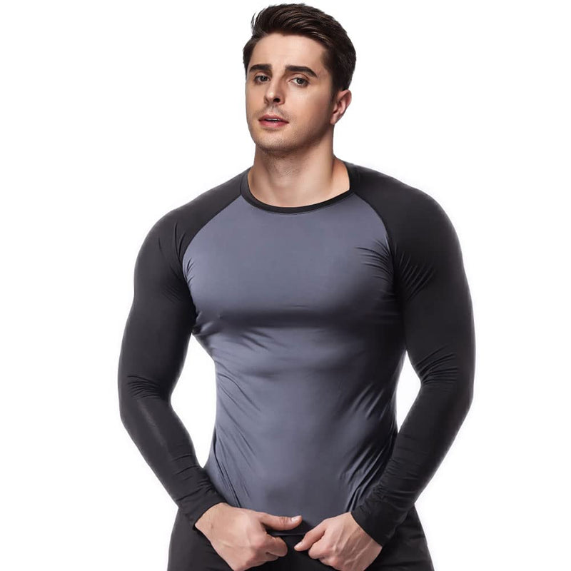 Odoland Men's 3 Pack Cool Dry Compression Shirts, Long Sleeve Athletic Workout Sports Base Layer Tops Fitness T-Shirts Black/ Grey+black/ White Large - BeesActive Australia