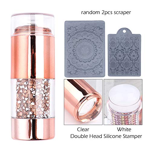 BornBeauty 4Pcs Dual Clear Jelly Nail Art Stamper Kit Silicone Heads with Rhinestone Handle and Scraper Manicure Nail Art Tool - BeesActive Australia