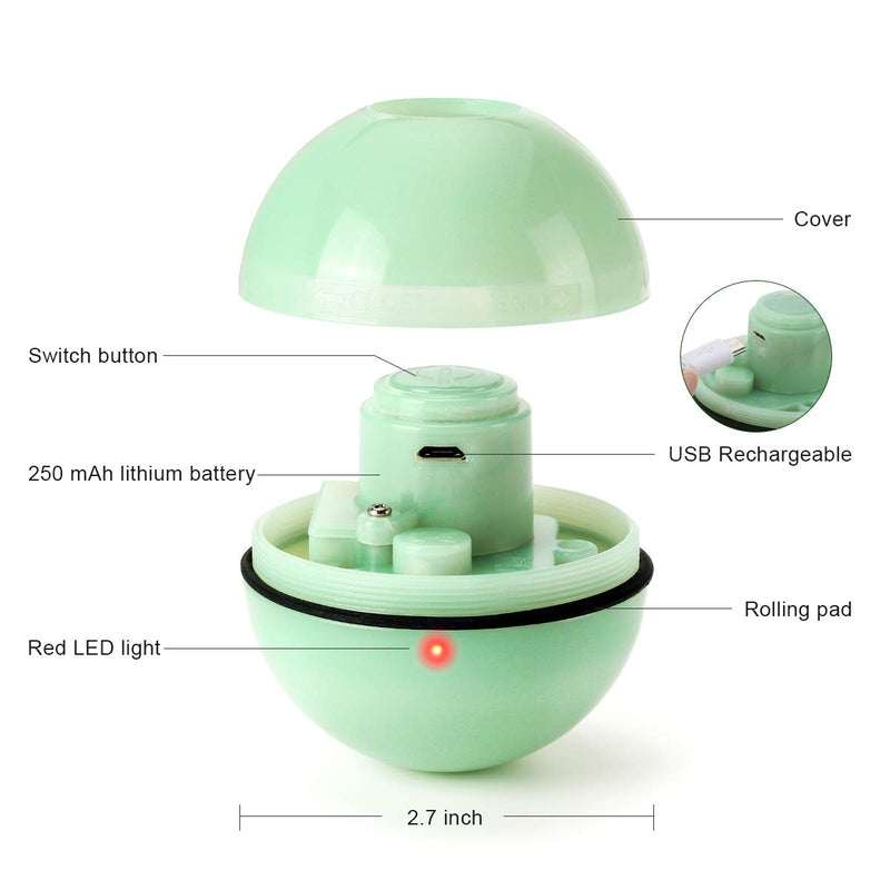 Interactive Cat Toys Ball with LED Light, 360 Degree Self Auto Rotating Intelligent Ball, Smart USB Rechargeable Spinning Cat Ball Toy,Stimulate Hunting Instinct Kitten Funny Chaser Roller Pet Toy Green - BeesActive Australia
