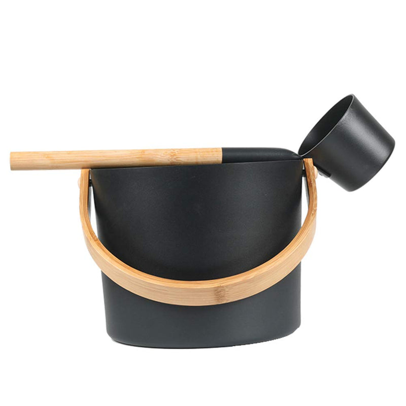 Kisbeibi 2Pcs Aluminum Sauna Bucket and Ladle Set Portable,Sauna Bucket and Long Handle Ladle Cedar,Sauna Steam Water Accessories,Bath Accessories Supplies,Accessories for Sauna Steam Room(Black) Black - BeesActive Australia