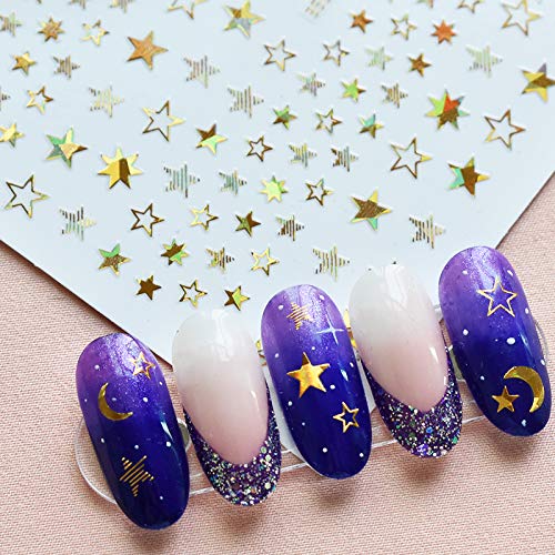 Star Nail Art Stickers 7 Sheets 3D Self-Adhesive Nail Art Decals Holographic Laser Nail Art Supplies Nail Slider Stars Stickers Glitter Shiny DIY Decoration Design Manicure Tips - BeesActive Australia