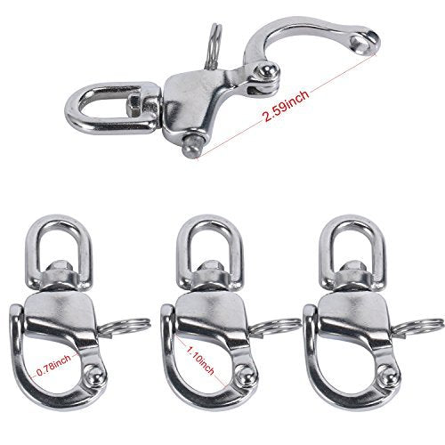 Amarine Made Pair of Swivel Eye Snap Shackle Quick Release Bail Rigging Sailing Boat Marine 316 Stainless Steel for Sailboat Spinnaker Halyard 2-3/4", Silver - BeesActive Australia