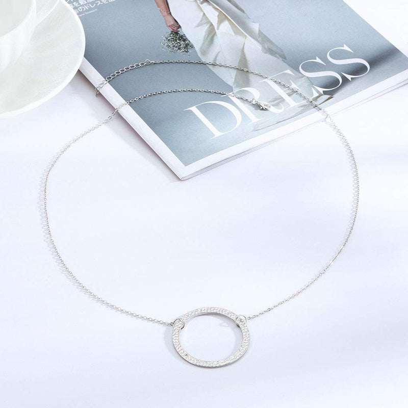 Yalice Long Pendant Necklace Chain Hollow Circle Necklaces Drop Dress Jewelry for Women and Girls Silver - BeesActive Australia