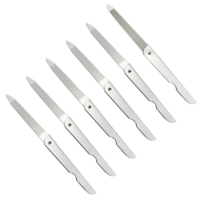 Lurrose 6pcs Foldable Nail Files Double-sided Stainless Steel Nail Files Portable Manicure Tools (Silver) - BeesActive Australia