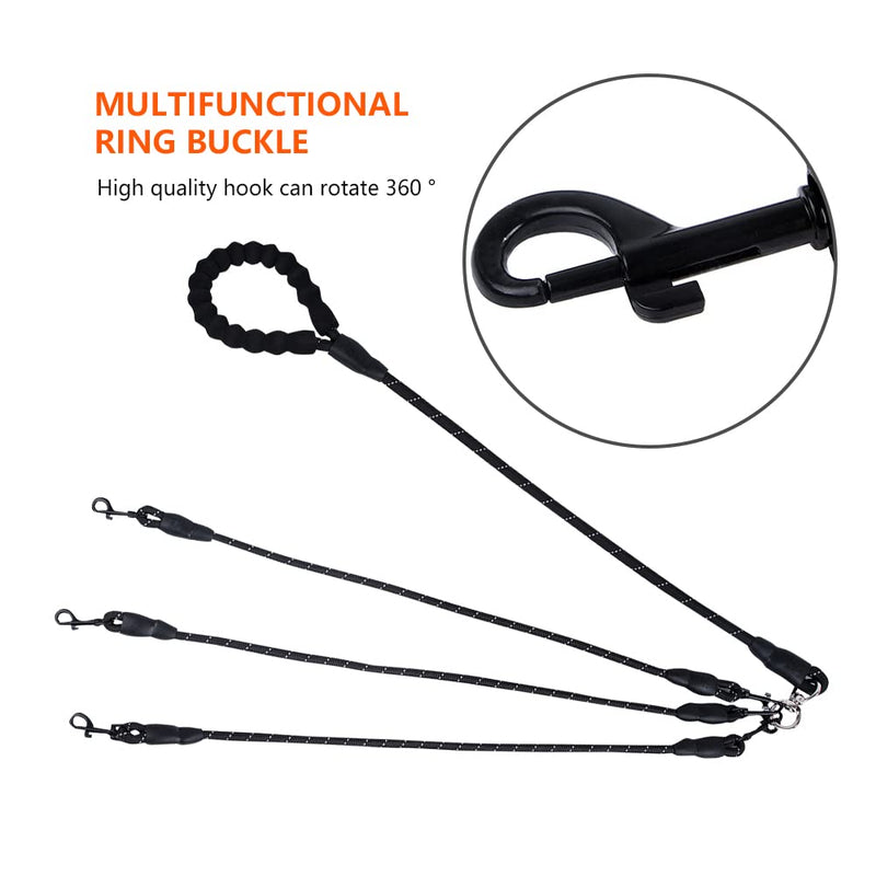 Dual Dog Leash,Comfortable Double Dog Leash with Reflective,360 Swivel No Tangle Dual/Three Dog Training Leash,for Large Medium Small Dogs Three Leashes Black - BeesActive Australia