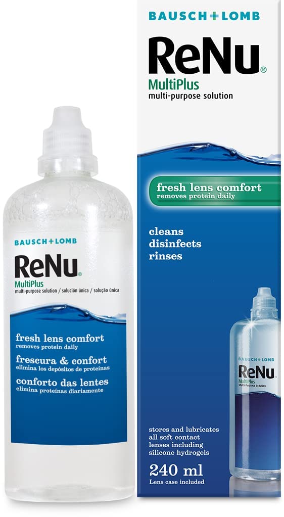 ReNu MultiPlus Multi-Purpose Contact Lens Solution, 240ml, for Soft Contact Lenses, Moisturise, Remove Protein, Clean, Disinfect, Lubricate, Rinse and Store Your Lenses, Lens Case Included Pack of 1 Single - BeesActive Australia