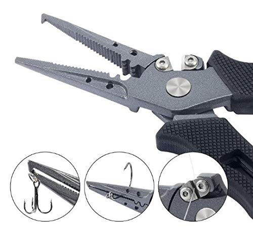 BLC Supply Company Saltwaterer Fishing Pliers - Stainless Steel - 7.9 Inch Teflon Coating Hook Remover, Line Cutter Sturdy Utility Fishing Gear Tackle Equipment Tight Grip, Sheath, Lanyard Black - BeesActive Australia