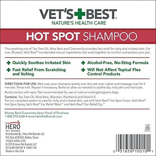 Vet's Best Hot Spot Itch Relief Shampoo for Dogs | Relieves Dog Dry Skin, Rash, Scratching, Licking, Itchy Skin, and Hot Spots | 16 Ounces - BeesActive Australia