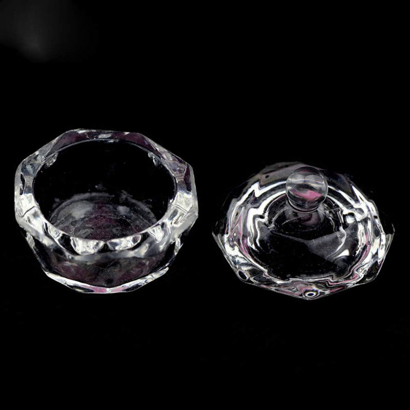 2 Pcs Clear Nail Art Crystal Glass Cup Acrylic Liquid Powder Dappen Dish Bowl Glassware with Lid for Nail Art Manicure Tools - BeesActive Australia