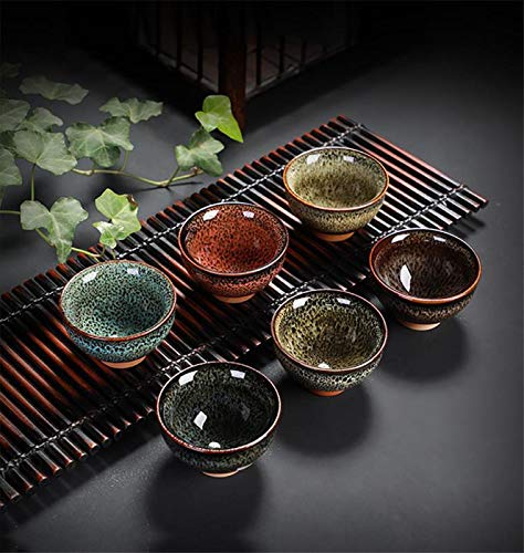 Puoyikt Chinese Ceramic Kung Fu Tea Set of 6, Japanese Tea Cup, Sake Cup, Ceramic Tea Cup, Ceramic Tea Set (6 colors) 6 colors - BeesActive Australia