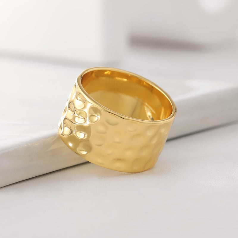 RLMOON 18K Gold or Silver Plated Wide Band Ring for Women 12MM Thick Plain Band Ring Simple Hammered Thumb Ring Comfort Fit Size 7-11 8 - BeesActive Australia