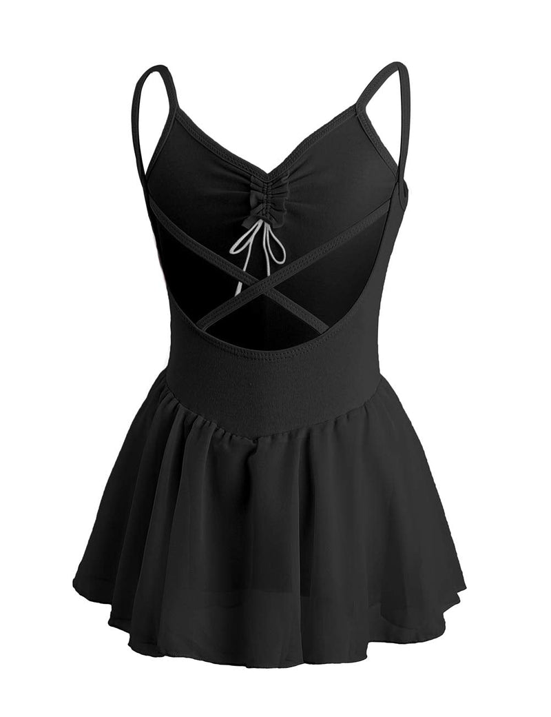 Daydance Skirted Leotards Girls Short Sleeve Leotard Dress for Ballet, Dance Black-camisole 3-4T - BeesActive Australia