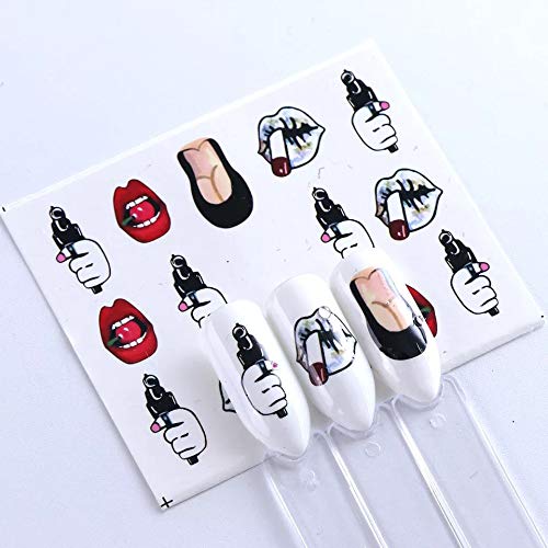 NAIL ANGEL 9 Sheets Nail Art Water Decals Water Transfer Sticker Lips Beauty Different Patterns Decals for fingernail and toenail Manicure 10190 - BeesActive Australia