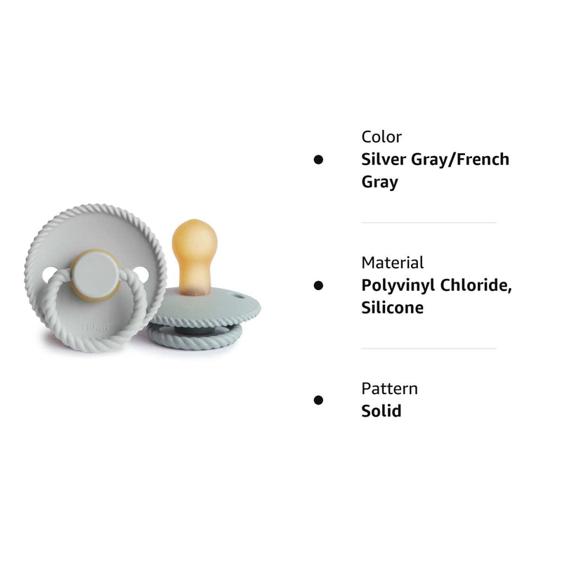 FRIGG Rope Natural Rubber Baby Pacifier | Made in Denmark | BPA-Free (Silver Gray/French Gray, 0-6 Months) 0-6 Month Silver Gray/French Gray - BeesActive Australia