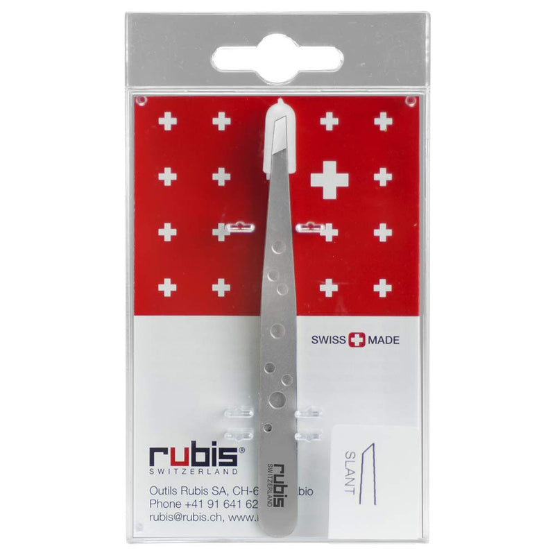 Rubis Hole Pattern Classic Stainless Steel Slanted Tweezers For Precise Eyebrows and Hair Removal, The Elegance Collection, 1K111,Silver,Rubis Switzerland Swiss Made World Renowned Precision - BeesActive Australia