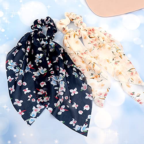 8 Pcs Elastic Hair Band, Ribbon Bow Scrunchies Ponytail Holder Floral Flower Polka Dot Scrunchy Ties For Women Girls - BeesActive Australia