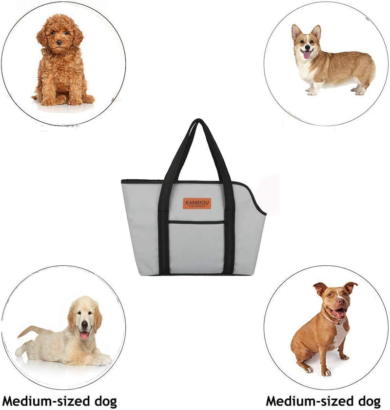 KAMEIOU Pet Dog Purse Carrier Tote Bag for Medium Dogs Travel Soft-Sided Purse Carriers with Pocket Safety Tether Stand Pedal Portable Dog Sling Tote Carrier Purses for Small Medium Dog Doggy Carriers Grey - BeesActive Australia