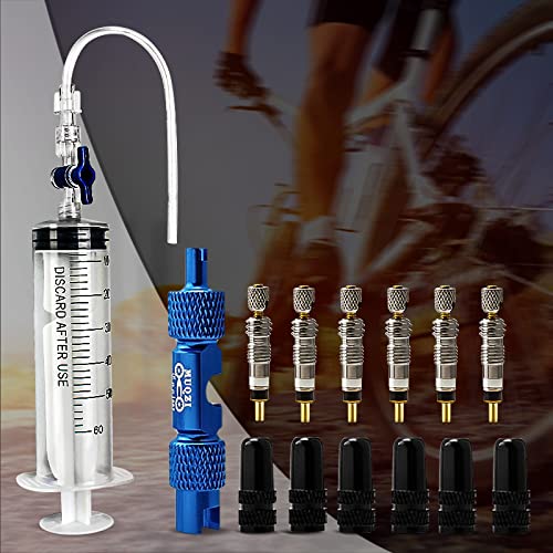 MUQZI Bicycle Tubeless Tyre Sealant Injector Syring and Presta Schrader Valve Core Removal Tool Kit Blue 14PCS - BeesActive Australia