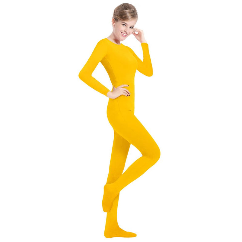 [AUSTRALIA] - QY Adult Lycra Spandex Unitard Round Neck Long Sleeves Full Foot Bodysuit Leotard X-Large Yellow 