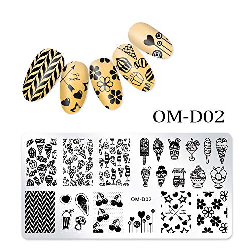 WOKOTO 5Pcs Nail Polish Stamping Plates Set Porpular Fashion Emoticons Ice Cream Image Design Templates Stencil For Nails Kit - BeesActive Australia