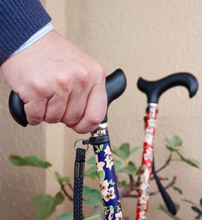 KMINA PRO - Folding Walking Sticks for Ladies, Floral Walking Sticks for Disabled, Folding Walking Sticks for Women, Adjustable Walking Cane for Women, Aluminium Walking Stick Flowers, Flowers Cane Blue - Folding - BeesActive Australia