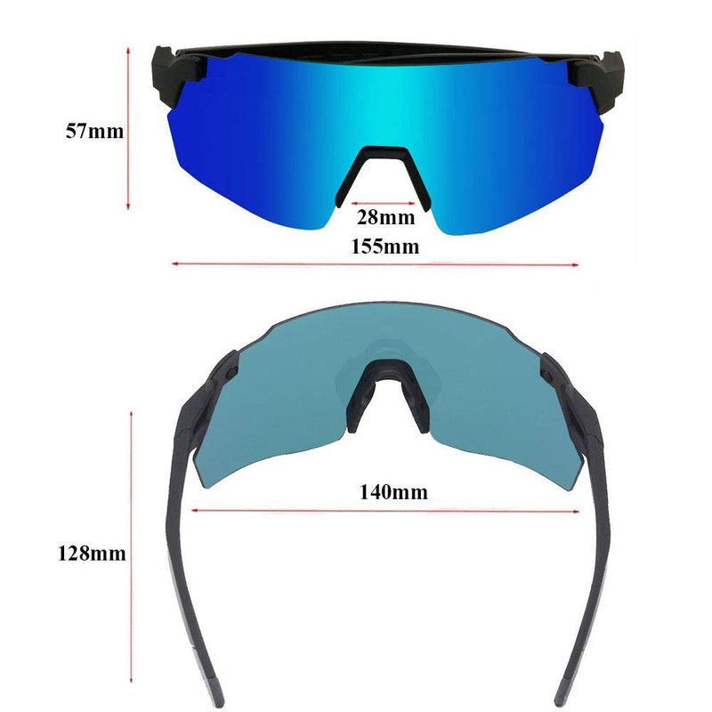 Cycling Glasses Sports Sunglasses with 3 Interchangeable Lenes for Men Women Black Blue - BeesActive Australia