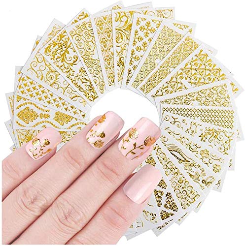 21 Sheets 3D Metallic Nail Decoration • Nail Decals Stickers Self Adhesive Nail Art (No Repeat Design) - BeesActive Australia