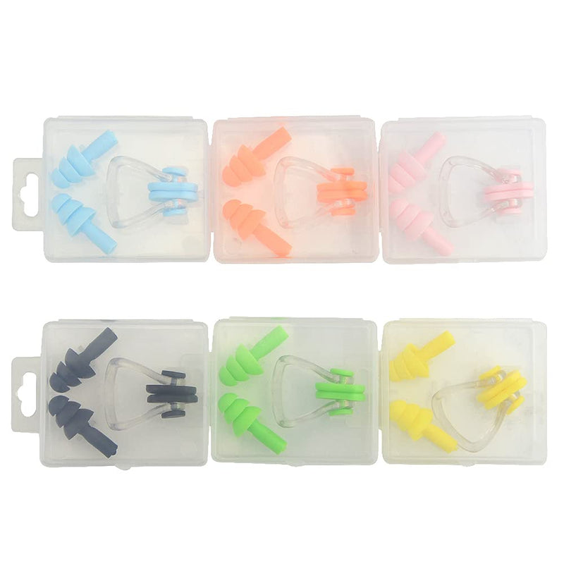 XINMEIWEN 6Sets Silicone Nose Plugs Swimming Nose Clips Earplugs Ear and Nose Protector Suitable for Kids and Adults - BeesActive Australia