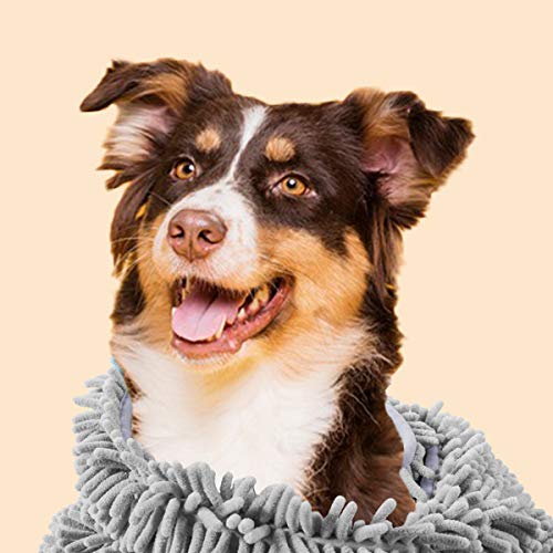 Patas Lague Luxury Absorbent Dog Towel, 35x15 Extra Large Microfiber Quick Drying Dog Shammy with Hand Pockets Pet Towel for Dog and Cat, Machine Washable 1 PCS Grey - BeesActive Australia