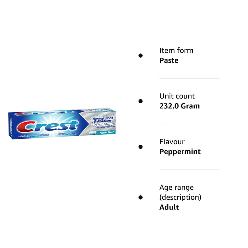 Crest Baking Soda & Peroxide Whitening with Tartar Protection Striped Toothpaste - Fresh Mint, 230g (8.2oz) - BeesActive Australia