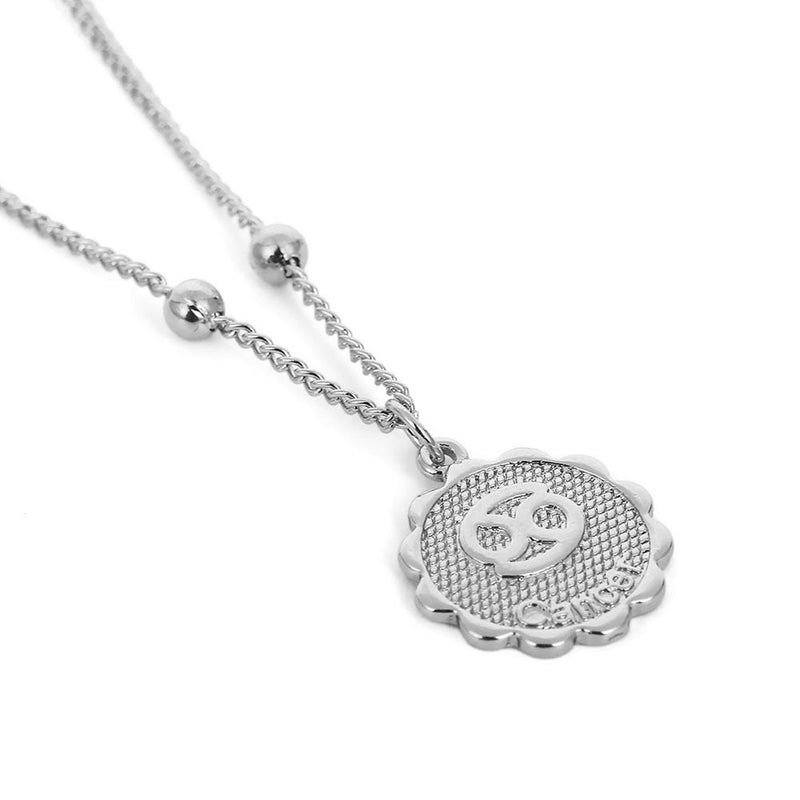 Aimimier Zodiac Sign Necklace with Engraved Coin Pendant Cancer Necklace Astrology Statement Jewelry Gift for Girlfriend Women (Silver) Silver - BeesActive Australia