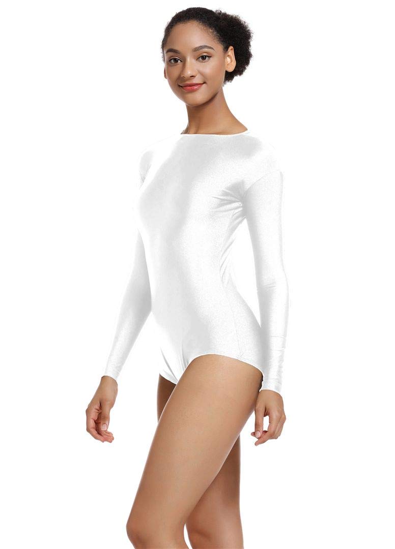 [AUSTRALIA] - OVIGILY Women's Snap Crotch Long Sleeve Leotard Bodysuit Tops White XXX-Large 