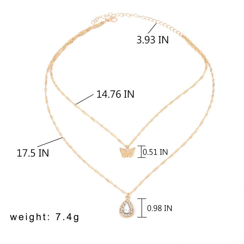 Hannah Boho Layered Rhinestone Necklaces Gold Short Butterfly Pendant Necklace Chain Jewelry for Women and Girls - BeesActive Australia