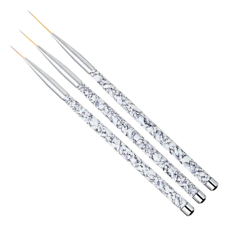 Lurrose 3PCS Nail Art Painting Brush Set,Marble Pattern Handle Fine Detail Paint Brush Set UV Gel Nail Liner Tool Nail Art Pens for Beauty Salon, 11/15/20mm - BeesActive Australia