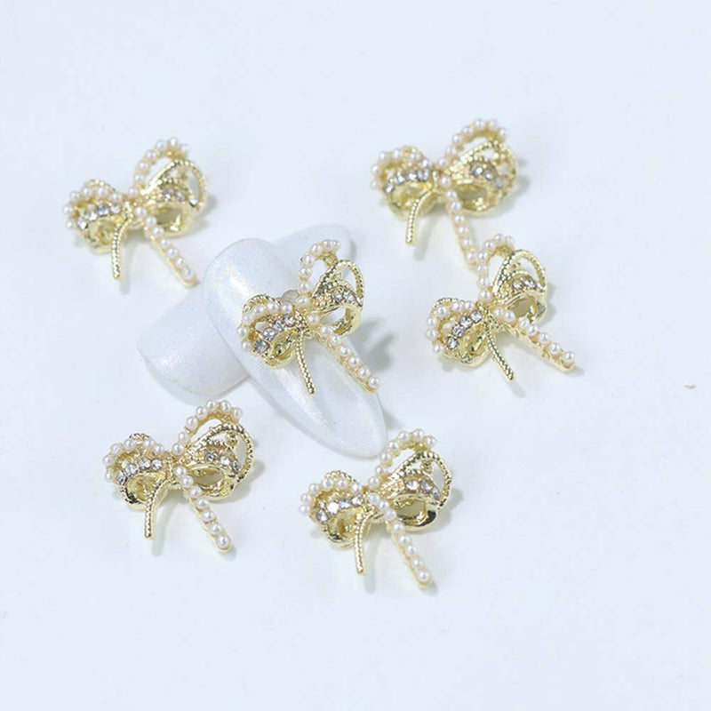 Gold Alloy Charms Metal Zircon 3D Bowknot DIY Nail Art Decorations Manicure Nail Rhinestones Bow Nail Jewelry(silver) silver - BeesActive Australia