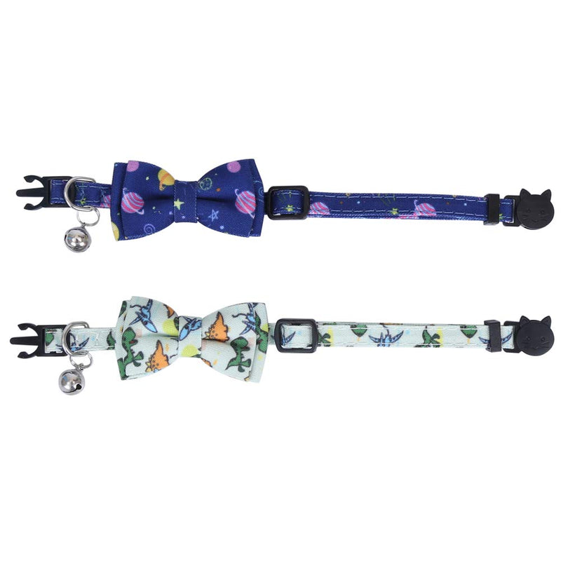 Lamphyface 2 Pack/Set Cat Collar Breakaway with Cute Bow Tie and Bell for Kitty Adjustable Safety Universe&Dinosaur - BeesActive Australia