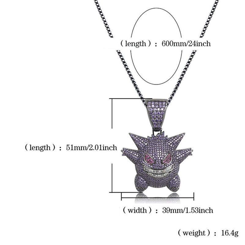 KMASAL Jewelry Unisex Exquisite Bubble Gengar Pendant Hip Hop Iced Out Rhinestone Crystal Necklace 18K Gold Plated with 24” Stainless Box Chain for Men Women (Purple) - BeesActive Australia