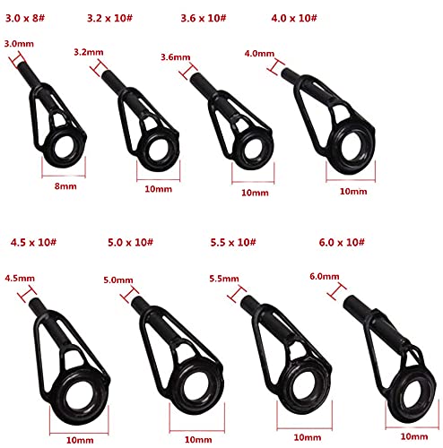8pcs Fishing Rod Tip Repair Kit Rod Top Tips Replacement Fishing Rod Tips Stainless Steel Ceramic Ring Guide Tips Black Large Fishing Rod Tips - BeesActive Australia
