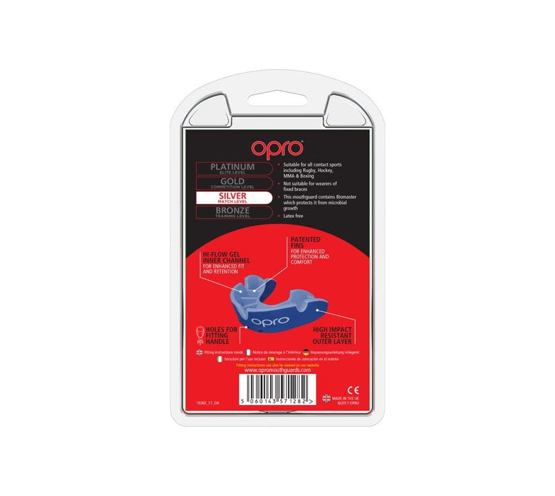 OPRO Silver Mouth Guard | Gum Shield for Rugby, Hockey, Wrestling, and Other Combat and Contact Sports - 18 Month Dental Warranty Blue (Gen3) Youth - BeesActive Australia