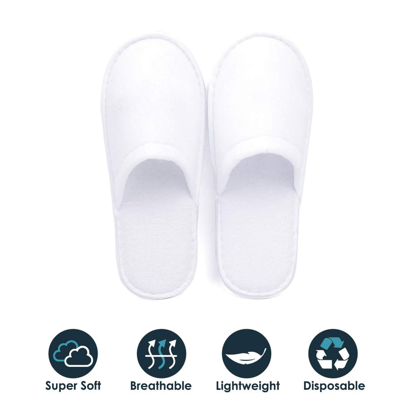 6 Pairs White Disposable Slippers, Cotton Closed Toe Spa Slippers for Women and Men, Breathable Non-Slip Slippers for Hotel, Guests, Travel - BeesActive Australia