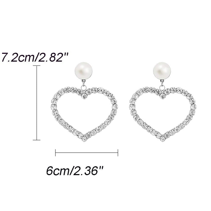 Xerling Pearl Crystal Rhinestones Love Heart Dangle Earrings Statement Wedding Drop Earrings for Women and Girls Bohemian Sparkly Jewelry Hoop Earring - BeesActive Australia