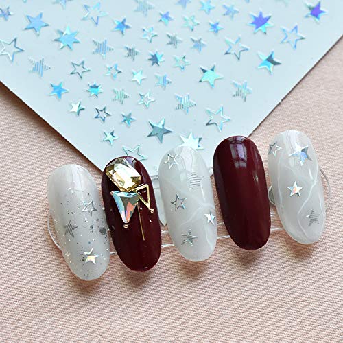 Star Nail Art Stickers 7 Sheets 3D Self-Adhesive Nail Art Decals Holographic Laser Nail Art Supplies Nail Slider Stars Stickers Glitter Shiny DIY Decoration Design Manicure Tips - BeesActive Australia