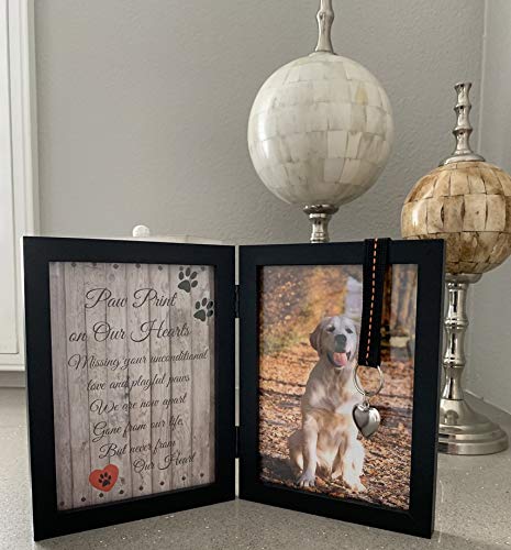 Pawprints Remembered Pet Memorial 5"x7" Picture Frame for Dog or Cat with Ribbon and Hanging Pendant - Features a Folding Photo Frame and Sympathy Poem - Loss of Pet Gift Heart Pendant - BeesActive Australia